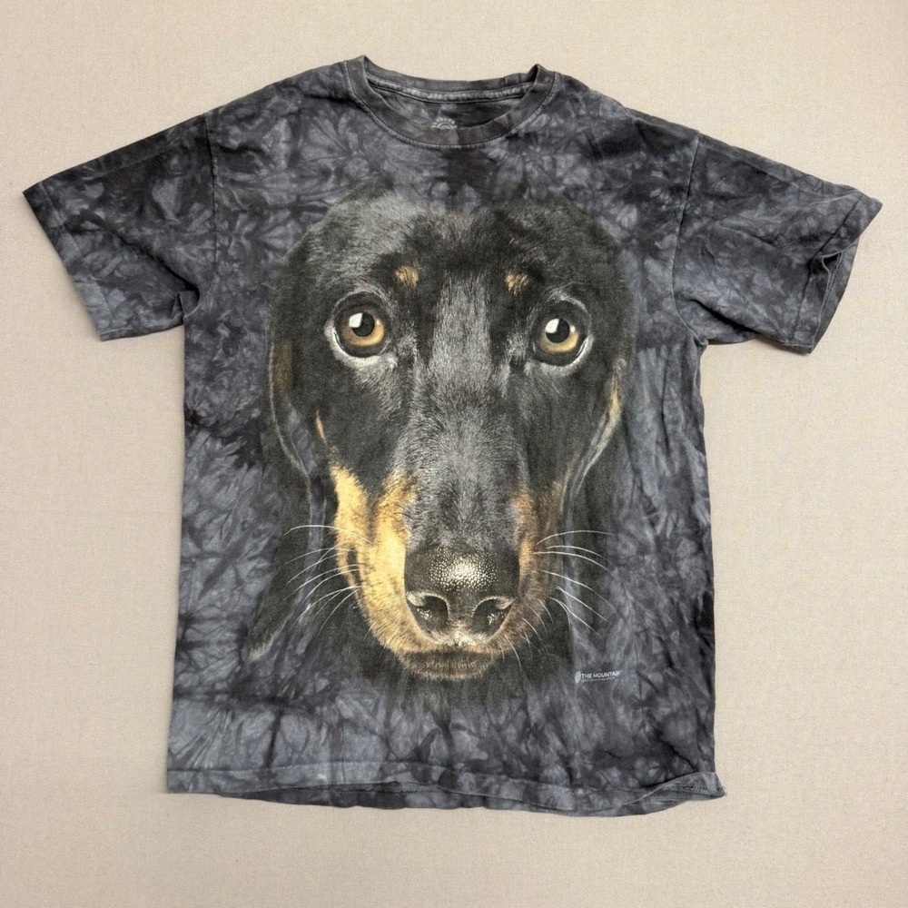 The Mountain Dachshund Dog Face Tie Dye T-Shirt Mens Medium Grey Black Marbled